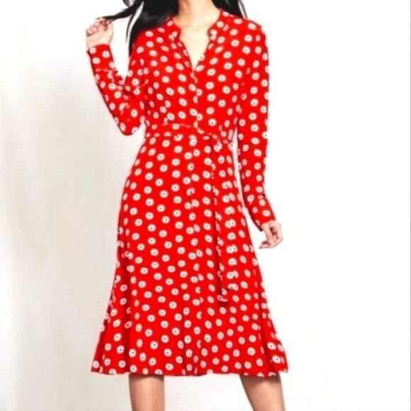 Boden Jessica Red A-Line Dotted Belted Shirt Dress NWT Womens Size US 10 - Picture 8 of 11